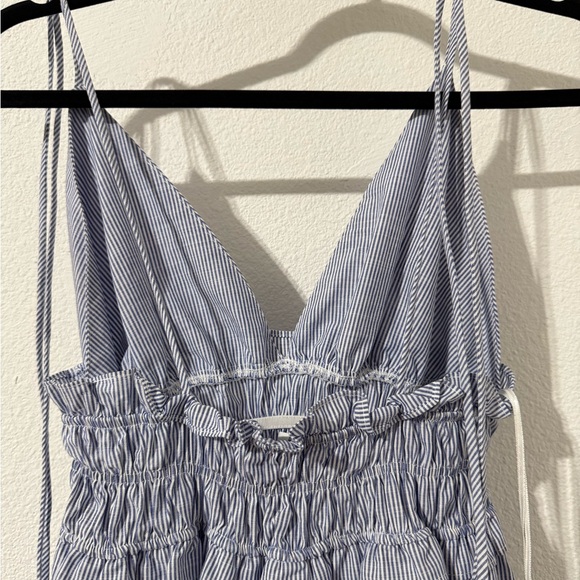 Zara Blue Striped Backless Sweetheart Shoulder Tie Midi Summer Dress - Picture 4 of 7